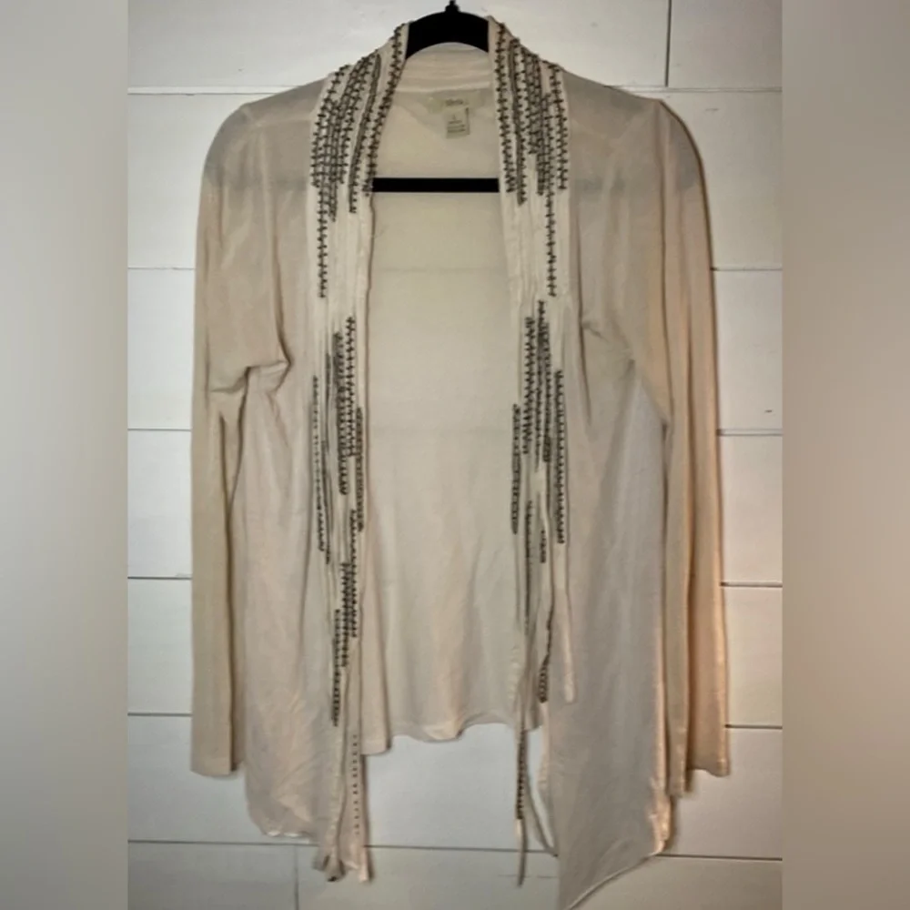 SFERRA Cream Cardigan Sweater Lightweight Knit. Beaded. Size L. Cute and fun!